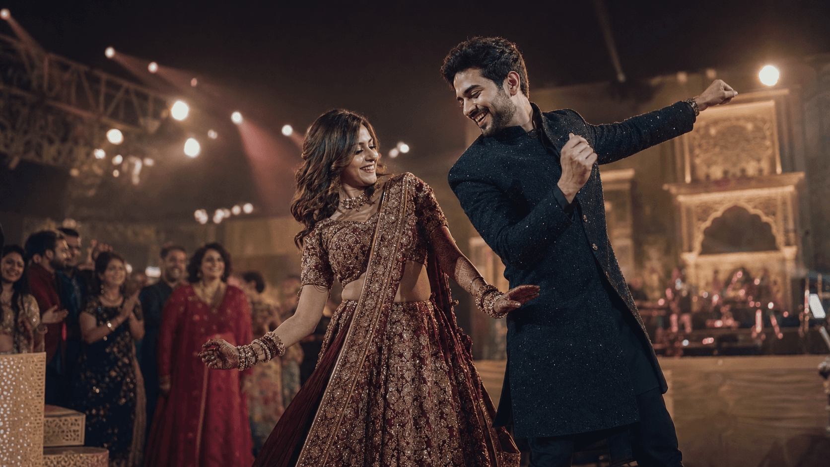 Sangeet · Wedding Reel. A 26-second vertical Sangeet reel capturing joyful performance, family energy, and the rhythm of a wedding celebration.
